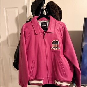 Avirex Icon Pink Leather Varsity Jacket Size L